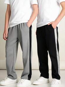 青少年男孩 2件/包休閒長褲，夏季薄款直筒兒童長褲 - 彩色 - 查看 1