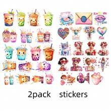 18pcs/Set New Cute Cartoon Watercolor Milk Tea & Breakfast Food Flat Stickers, Multipurpose Decorative Stickers, Suitable For Scrapbooking, Phone Case & Cup DIY Decoration, Self-Adhesive, Matte Paper, Disposable School Supplies - Grid - View 18