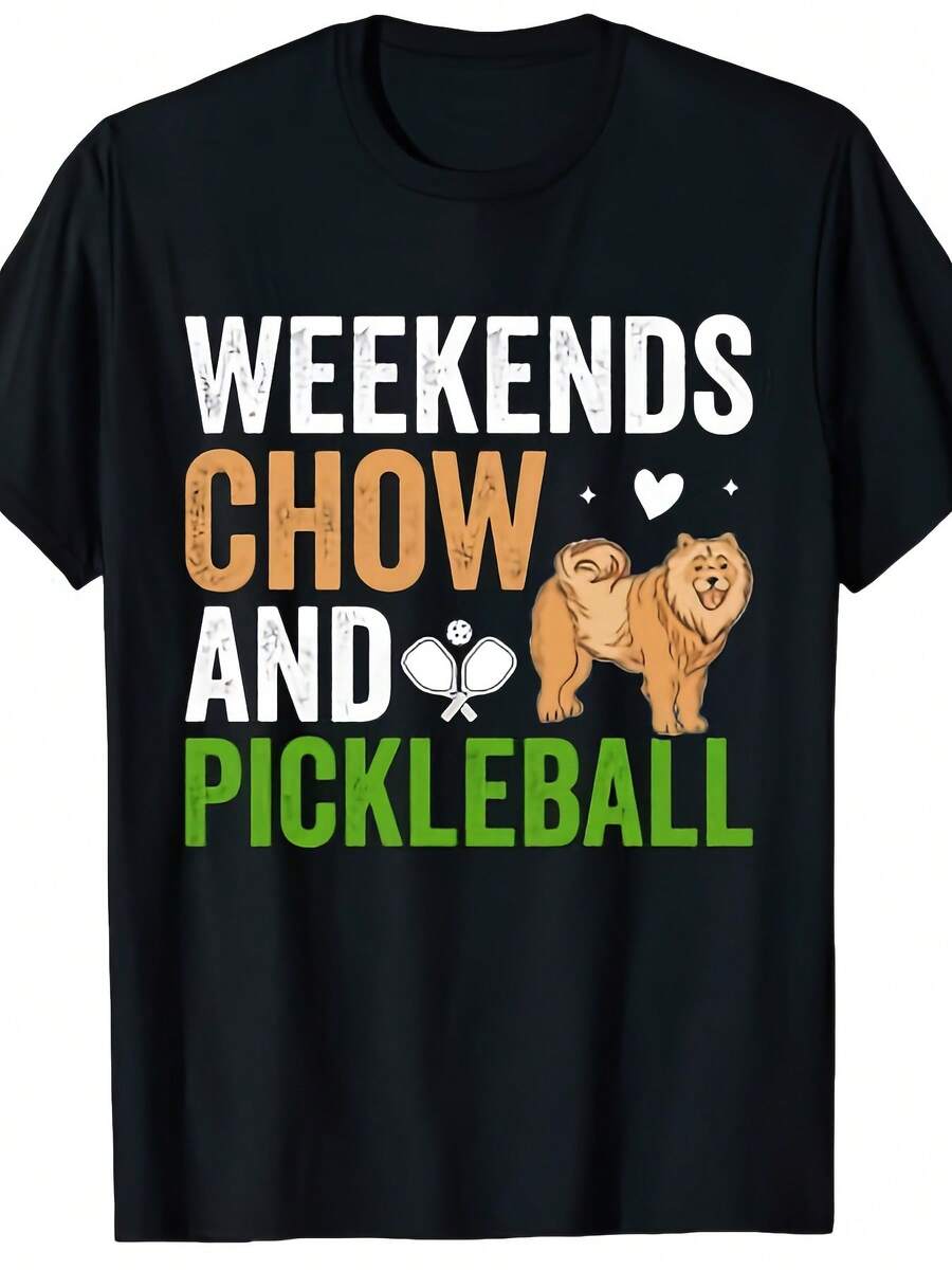 Camiseta de Hombre con Estampado de Perro Chow Chow - Divertida Camiseta de Cachorro Chow Chow y Diseño Gráfico, Manga Corta y Cuello Redondo, Lavable a Máquina, Ideal para Ropa Casual, Rega - Negro - Ver 1