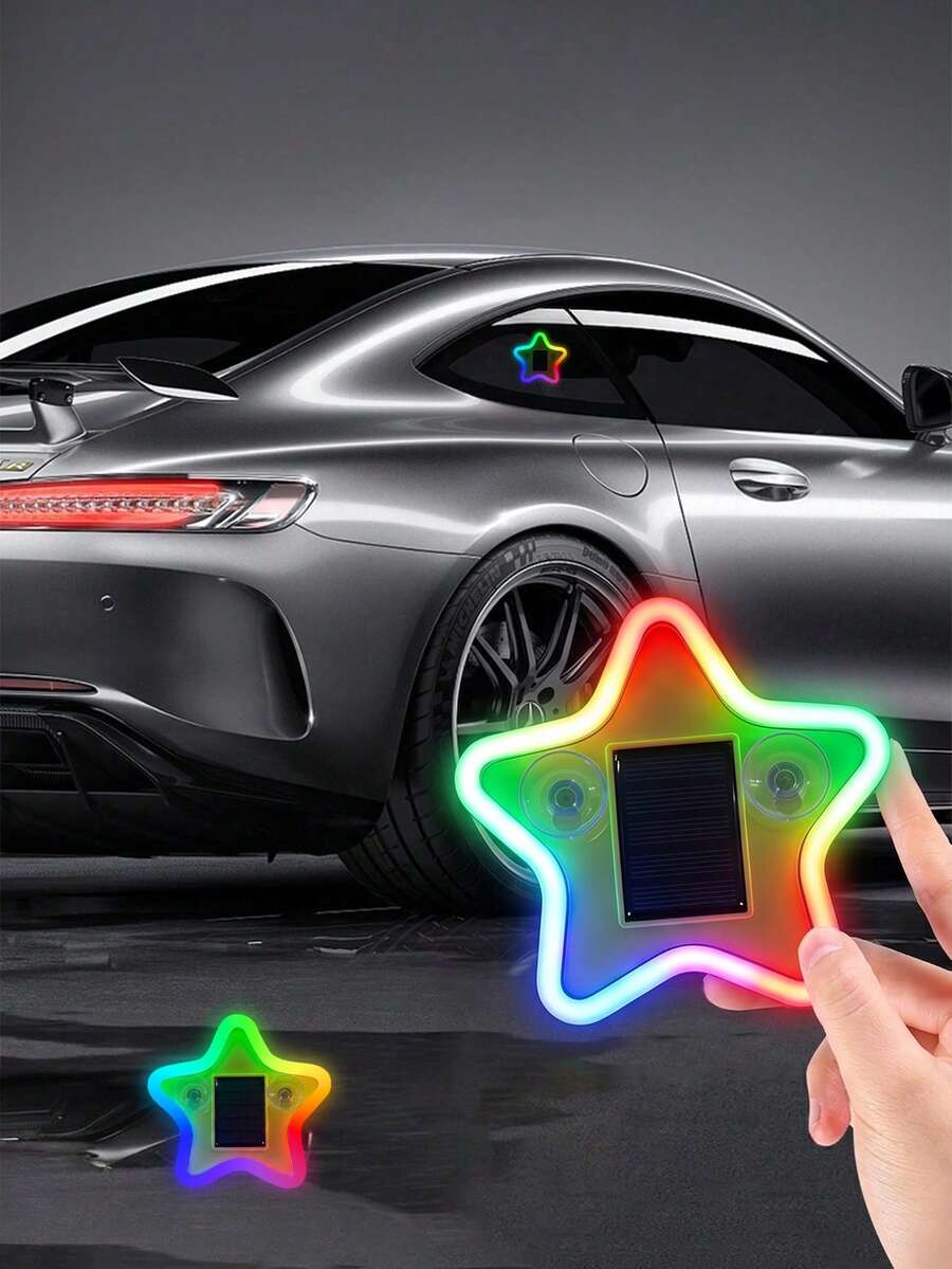 2026 New Star-Shaped Solar LED Car Interior Ambient Light, Heart-Shaped Neon Rear Window Sticker, Sensor Light, 5 Lighting Modes - Cute & Fashionable Car Accessories For Women And Girls, Romantic Car Interior Decor, Gift For Couples - Multicolor - View 1