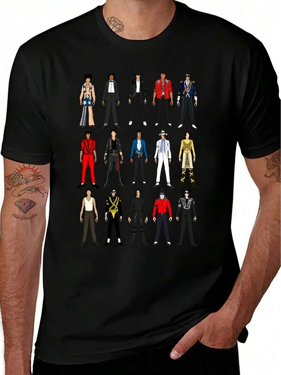 1PSCOutfits de King Jackson, Camiseta de Moda de Música Pop, Camiseta Divertida, Camisetas de Algodón, Camisetas Gráficas para Hombre, Camisetas - Negro - Ver 1
