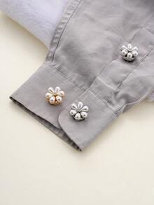 1/2/5pcs Elegant Floral Faux Pearl Clip Buckle, No-Sew Rhinestone Button, Gold/Silver Anti-Exposure Fixing Buckle, Suitable For Shirts, Dresses, Shawls - 1/2/5 Pieces - View 2