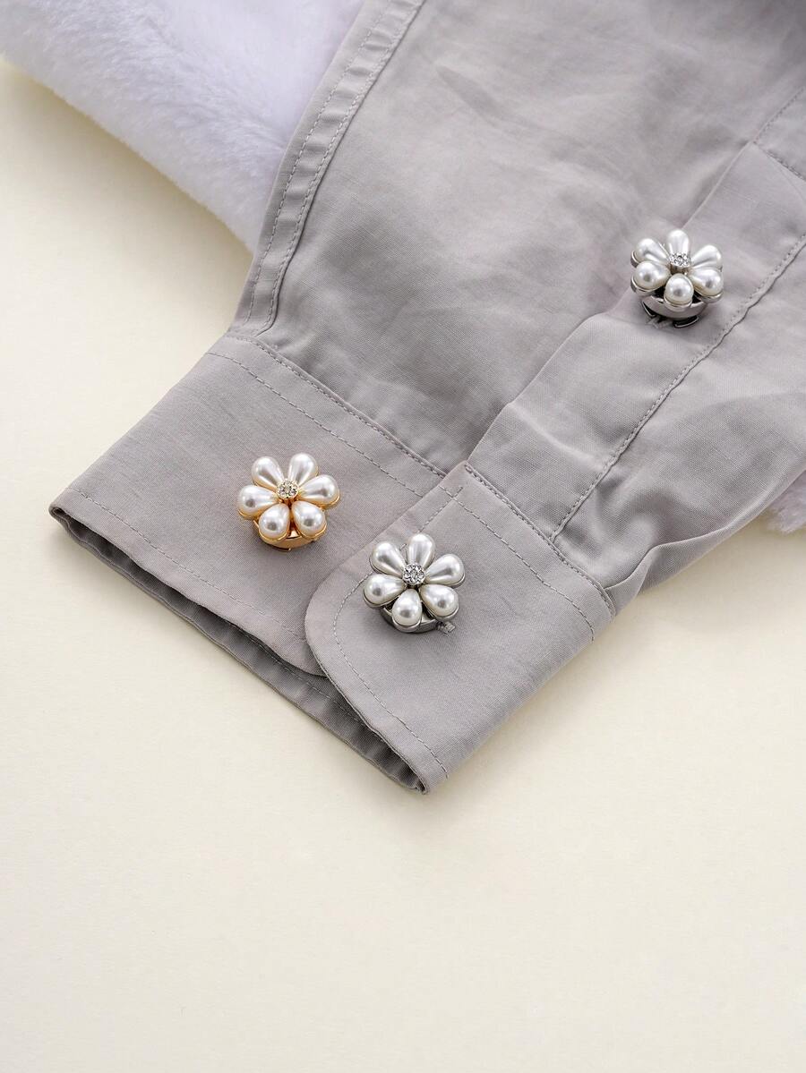 1/2/5pcs Elegant Floral Faux Pearl Clip Buckle, No-Sew Rhinestone Button, Gold/Silver Anti-Exposure Fixing Buckle, Suitable For Shirts, Dresses, Shawls