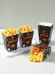 10個萬聖節派對紙製爆米花盒，南瓜BOO幽靈圖案紙製零食盒食物托盤食物容器，適用於萬聖節派對一次性餐具用品，不給糖就搗蛋糖果禮物包裝盒，萬聖節派對贈品，2026萬聖節派對裝飾，萬聖節派對用品，萬聖節派對小禮物盒 - 黑色南瓜幽靈 - 查看 8