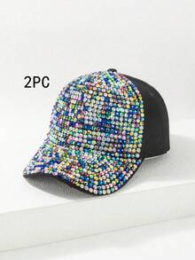 1 pieza Gorra de béisbol de protección solar para mujer con diamantes de imitación en color AB, Halloween - Multicolor - Ver 27