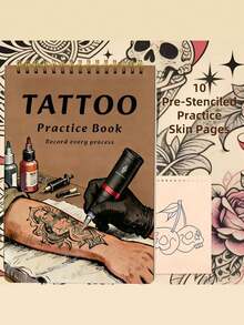 Tattoo Practice Kit - 10 Pre-Drawn Tattoo Practice Skin Sheets, 60ml True Black Tattoo Ink, 3 Black Basic Ink Cups, Suitable For Beginners And Artists - Multicolor - View 10