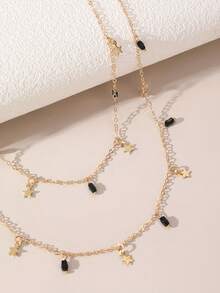 NAIZHU 1pc Versatile Daily Fashion Double Layered Star Tassel Necklace - Multicolor - View 4