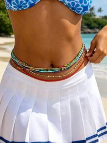5/10/25/100pcs/Set Bohemian Beach Style Random Color Mixed Bead Design Waist Chain Set, Fashionable Personalized Index Finger Ring, Luxury Niche High-End Ring, Suitable For Daily Wear, Perfect Party And Holiday Gift, Women's Casual And Vacation Multi-Functional Accessory - Multicolor - View 1
