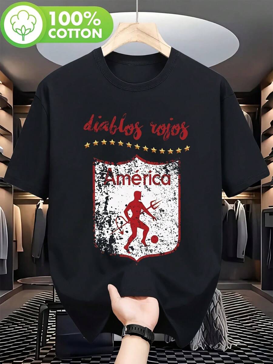 Camiseta de fútbol vintage para hombre 2026 del equipo americano De Cali Diablos Rojos con estampado de escudo desgastado, diseño clásico de jersey de fútbol, hecha de material elástico tran - Negro - Ver 1