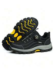 Men's Steel Toe Shoes, Button Design, Anti-Crush, Anti-Puncture, Rubber Sole, Industrial Work Shoes - 黑色 - 查看 4