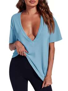 A Women's Deep V Casual Sexy Versatile Tank Top, Cool, Comfortable, And Fashionable Summer Women's Top - 藍色 - 查看 1