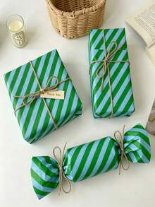 40pcs Exquisite Gift Wrapping Paper Roll Suitable For All Occasions - High-Quality Green And Blue Striped Wrapping Paper Suitable For Weddings, Birthdays, Babyshowers, And Christmas - Adding A Touch Of Magic To Every Gift You Package -35.56 X 50.8 Cm - Packaging Paper - View 5