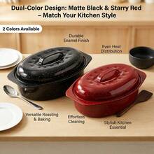 Oval Enamel Baking Pan/Pot With Black/Red Speckles. Professional Roasting Turkey And Beef Dish! High-Temperature Resistant, Oven Resistant, A Must-Have For Christmas And Thanksgiving Parties, Dishwasher - View 8