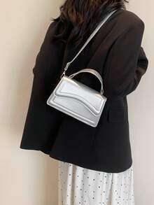 Mini Fashion Handbag For Women, Spring/Summer New Solid Color Hand-Carry Flap Multi-Use Crossbody Small Square Bag, Solid Color Embossed Casual Shoulder Crossbody Commuter Bag - Silver - View 4