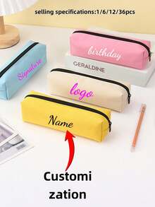 Customized Text And Image Oxford Cloth Pencil Case, Large Capacity Solid Color Pencil Box, Personalized Stationery Organizer, Portable Pencil Pouch - Multicolor - View 1