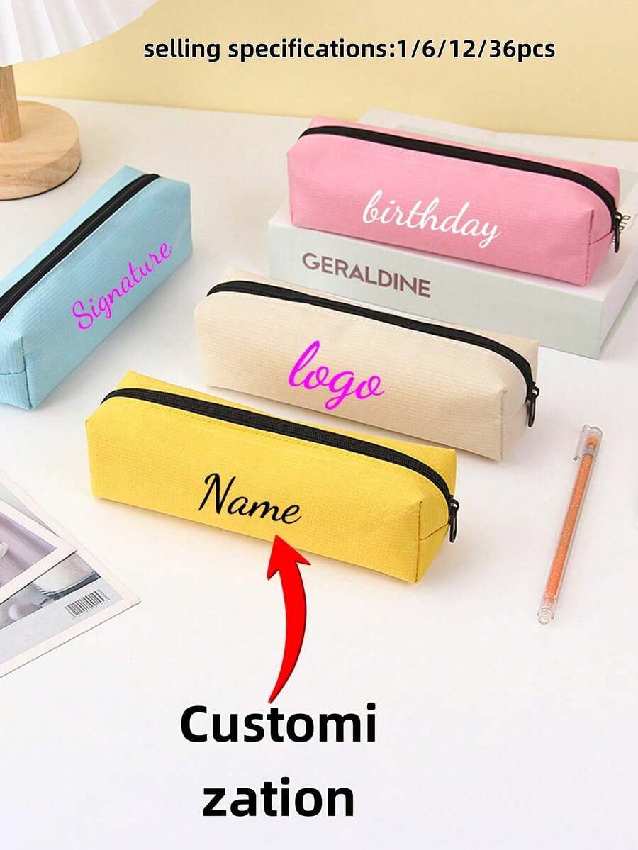 Customized Text And Image Oxford Cloth Pencil Case, Large Capacity Solid Color Pencil Box, Personalized Stationery Organizer, Portable Pencil Pouch - Multicolor - View 1
