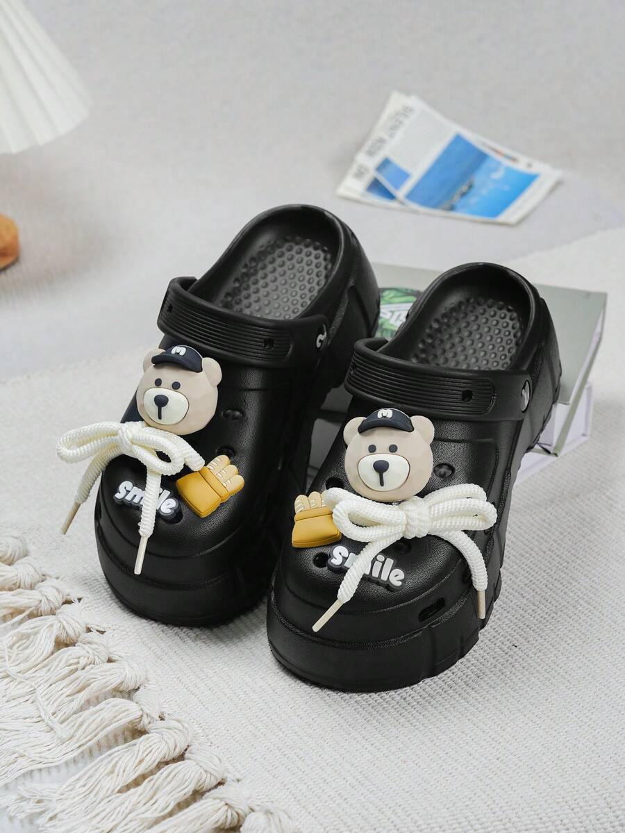 ASOFTER Women's Thick Sole Hollow Sandals, New Spring/Summer Design With Bear Pendant, Fries & Lace Decor, Suitable For Casual, Dating, Commuting, Fashion & Versatile