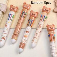 1/3/5/10pcs Neutral Cartoon Bear Colored Pens, 10-In-1 Press-Type Multi-Color Ballpoint Pens, Daily Gel Pens, Drawing Receipt Marking (Random Pattern) (Random Color), Replaceable Pen Tips, Suitable For School And Office Occasions - Back To School Gift - 10-color Ballpoint Pen - View 10