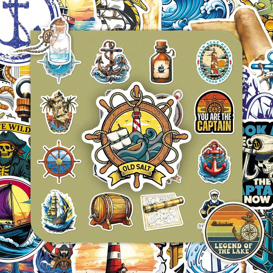 50pcs Vintage Sailing Ship Graffiti Cartoon Nautical Era American Retro Cool Decorative Notebook Stickers - Age Of Exploration - 2016 - View 1