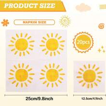 20/40/60pcs Bohemian Style Sun Paper Napkins, First Trip Around The Sun Party Napkins, Disposable Sun Cocktail Napkins, Suitable For 1st Birthday, Baby Shower Party Supplies, Here Comes The Son Party Decorations - Boho Sun - View 8
