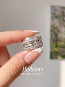 MADEONE 1枚925纯银复古线条缠绕戒指，男女皆宜，可搭配日常服饰或作为派对配饰。高品质戒指，精致珠宝礼品。 - 款式14 - 查看 5