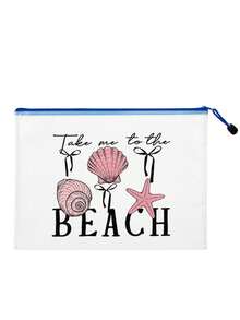 PVC 化妝包，多色防水時尚網格海灘包，印有「BEACH」海星圖案化妝包，海灘主題。大容量透明化妝包，尼龍拉鍊盥洗包，輕巧，可存放防曬霜、零食、比基尼和海灘必需品。春/夏收納，適用於游泳、度假、返校、宿舍日常使用 - 彩色 - 查看 12