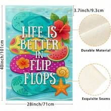Flip-Flop Themed Garden Flag - Summer Tropical Style (Watermelon & Hibiscus) Double-Sided Printed Burlap Decorative Flag; Suitable For Outdoor Patios, Gardens, Lawns, Entryways, And Balconies. - A - 查看 5