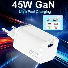 Sạc siêu nhanh GaN 45W, Củ sạc nhanh Android 45W USB C Type C, Bộ sạc tường, Phích cắm tường tương thích với Samsung Galaxy S26 Ultra/S26+/S25/S24/S23/S22/Z Fold 7, Tab S11/S10, Dành cho iPhone 17/16/15 Series - Phích cắm loại C của EU (220-240V) - Xem 7