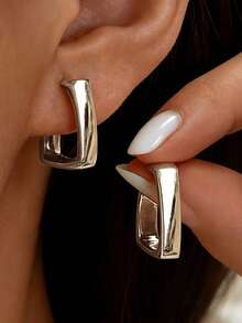 1 par de pendientes de botón geométricos minimalistas y elegantes para mujer, accesorios de joyería versátiles para el uso diario y fiestas, regalo de lujo ligero exquisito para mujer - Plateado - Ver 5