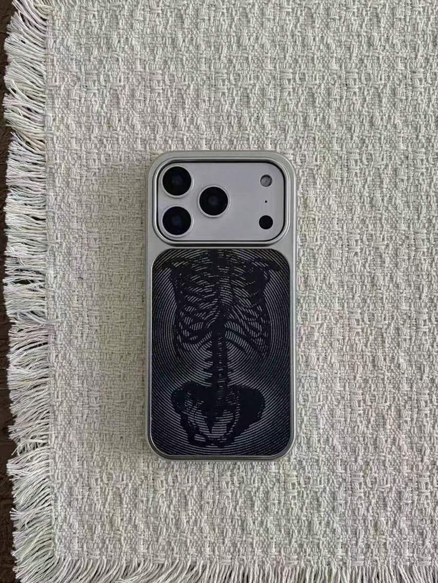Skelett-Fingerabdruck-Ring-Stil kreative Nischen-Einzigartigkeit Gothic-Stil galvanisierter Silberrahmen großes Loch Handyhülle--Kompatibel mit iPhone 17Pro Max, 17Pro, 17, 17Air, 16Pro Max, 16Pro, 16, 15Pro Max, 15Pro, 15, 15Pro Max, 14, 13, 12, 11 und anderen Modellen stoßfeste Handyhülle - Silber - Übersicht 1