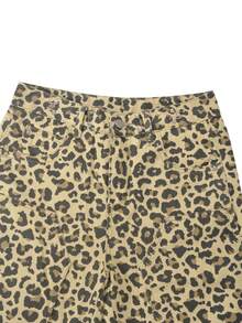 Jean en denim ample et décontracté pour femme, jambe droite, motif camouflage imprimé léopard, avec poches et design à boutons, été - Kaki - Voir 7