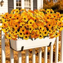 40pcs = 4 Bunches Sunflower Daisy Dual-Color Artificial Flowers, Indoor/Outdoor UV-Resistant Realistic Plastic Fake Flowers, Suitable For Wedding Balcony Patio Porch Garden Office Room Yard Decoration, Thanksgiving Autumn Decor - Yellow and Orange Bicolor - View 4