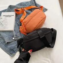 Bolso cruzado informal de lona de nailon con cremallera, estilo coreano, bolso de pecho de lona, bolso tipo banana, bolso de mano, riñonera para mujer/niñas - Verde - Ver 6