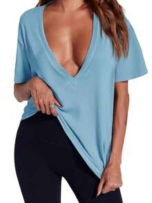 A Women's Deep V Casual Sexy Versatile Tank Top, Cool, Comfortable, And Fashionable Summer Women's Top - 藍色 - 查看 3