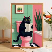 Cute Cartoon Theme Diamond Painting Kit For Adults - Black Cat Sitting On Pink Toilet, Self-Adhesive Shiny Diamond Art, Frameless Bathroom Scene DIY Craft, Fun Novelty Gift For Birthday, Anniversary, Home Decor, Canvas Wall Art, Wall Decoration - View 2