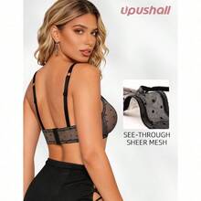 Upushall Unlined Bras For Women Sexy See Through Mesh Underwire Plunge Demi Lace Bra - 黑色蕾絲 - 查看 3