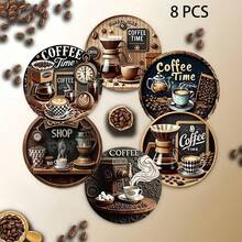 1 Set Coffee Cup Design Wooden Non-Slip Coasters, Home Kitchen Decor Accessories, Cute And Affordable Small Items, Outdoor Garden Supplies, Suitable For Various Holiday Parties, Wedding Accessories, Thanksgiving, Back To School Decoration Gifts - Multicolor B - View 11
