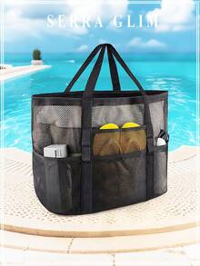Mesh Beach Bag Large Tote Bag For Women Openwork Large-Capacity Swim Bag & Shoulder Bag Swimwear Storage Bag Foldable Handbag Toys Pool Bag Vacation - 彩色 - 查看 12