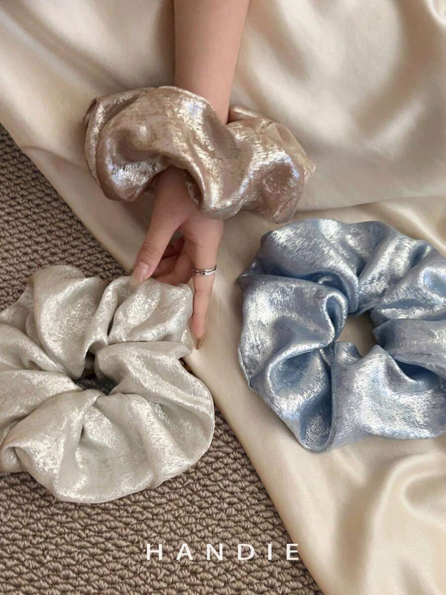 1件裝高級金屬光澤緞面大腸圈髮圈,女款奢華優雅蓬鬆髮帶,Ins風極簡百搭韓系酷感美學,適合日常通勤、約會、職場、派對,多色可選馬尾橡皮筋髮圈 - 彩色 - 查看 1