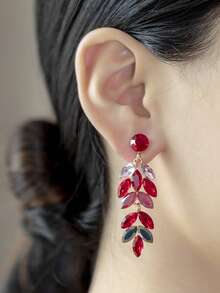 1 Pair Red Crystal Ear Of Rice Fashion Earrings Suitable For Daily Wear - Red - View 3