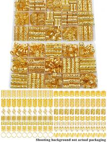 220pcs/Set Mixed Shape Dreadlock Hair Bands, Suitable For Braided Hairstyles, All-Season Adjustable Hair Ties - Gold - View 2