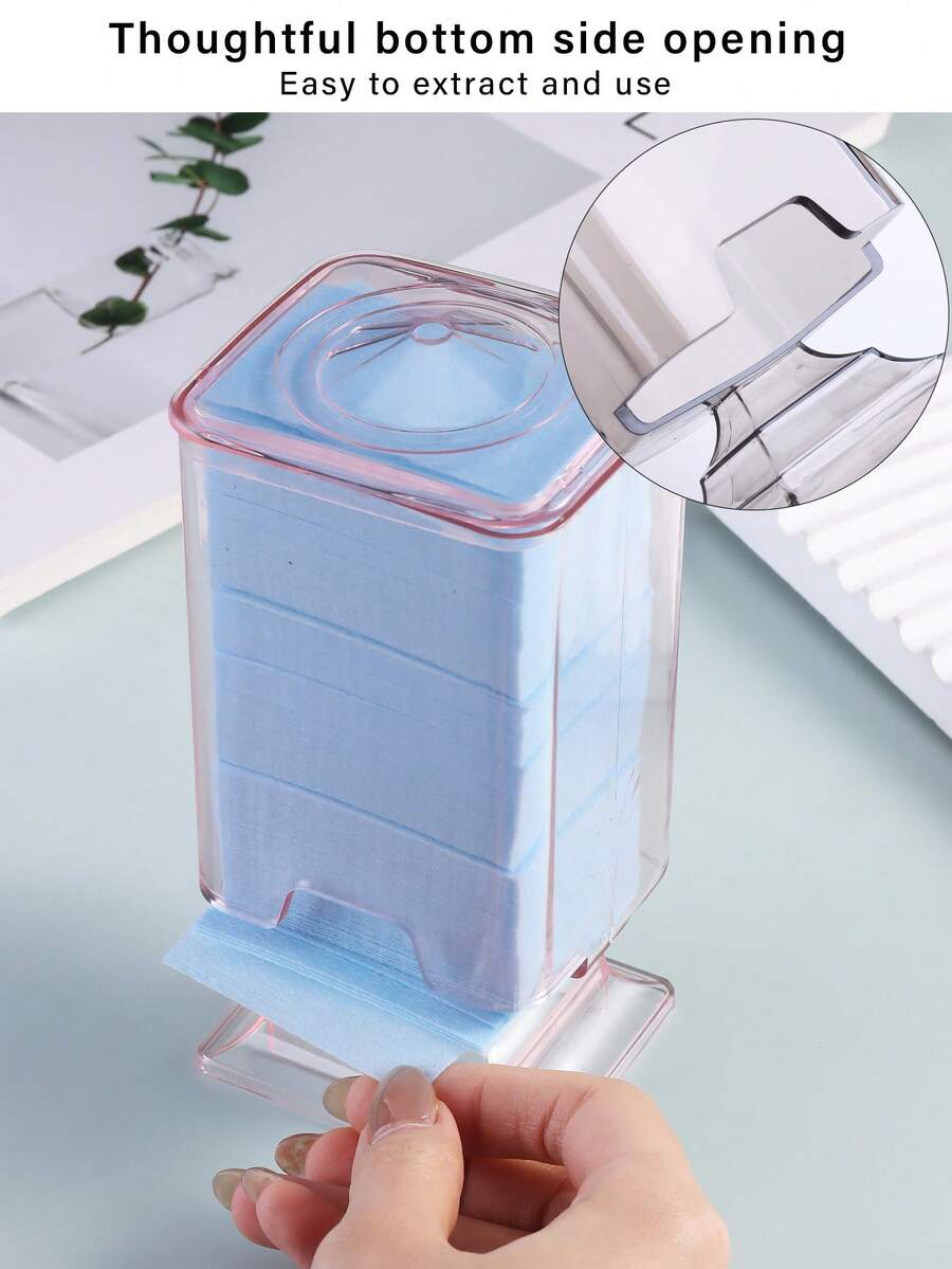 Clear Acrylic Nail Polish Remover Cotton Pad Dispenser Box, Reusable Manicure Wipe Storage Container With Lid For Home DIY & Nail Salon - Multicolor - View 1