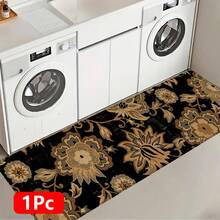1 pieza, Decoración del hogar, Estampado de patrón floral, Alfombra de cocina de lino, Tapete de cocina, Tapete de piso, Tapete de baño, Tapete de puerta, Impresión 3D rectangular, Adecuado para sala de estar, dormitorio, pasillo, baño, lavandería - Alfombra de poliéster, Adecuado para decoración del hogar interior y exterior - Multicolor - Ver 16