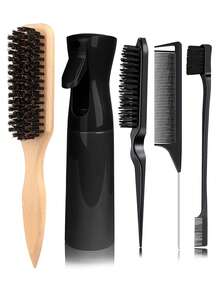 5pcs Wooden Hairbrush And Rat Tail Comb Set – Made Of Soft Bristles, ABS And Natural Wood – Smooths Hair, Detangles – Perfect For Daily Care, Salon Styling, Back To School And Travel - Multicolor - View 14