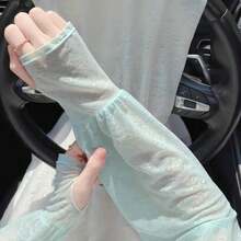 1pc Women's Lace Trim Fairy Style Thin Ice Silk Arm Sleeves, Loose Fit UV Protection Sun Protection Arm Covers - Green - View 5
