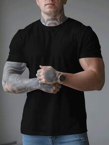 Camiseta de manga corta holgada para hombre de talla, transpirable y resistente al sudor para el verano, top casual, moderno y fresco, con estampado de calaveras y anclas, estilo mari - Negro - Ver 2
