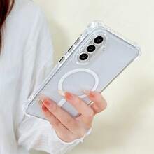 四角防摔 PC 手機保護殼，相容 Galaxy S26Ultra S25Ultra A37 A57 A55 A56 S25FE A06 A15 A16 / A17 / A26 / A35 / A36 / A25 / A26 / A27 / A54，亦相容 S23 / S23 FE / S24 FE / S25 機型，亮麗壓克力材質手機保護殼，防摔手機殼，手機配件，夏季 - 白色 - 查看 4
