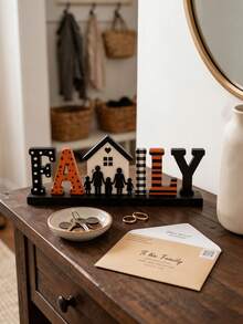 1pc Autumn Wooden Desktop Decor Sign, Pumpkin Silhouette FAMILY Letter Block Decoration, Thanksgiving Farmhouse Style Tiered Tray Decor, Harvest Wooden Hanging Sign, Suitable For Kitchen, Fireplace Mantel And Living Room, Home Decor, Autumn Decoration - B - View 2