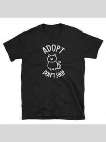 Camiseta "Adopta, no compres" para amantes de los gatos, regalo divertido - Negro - Ver 1