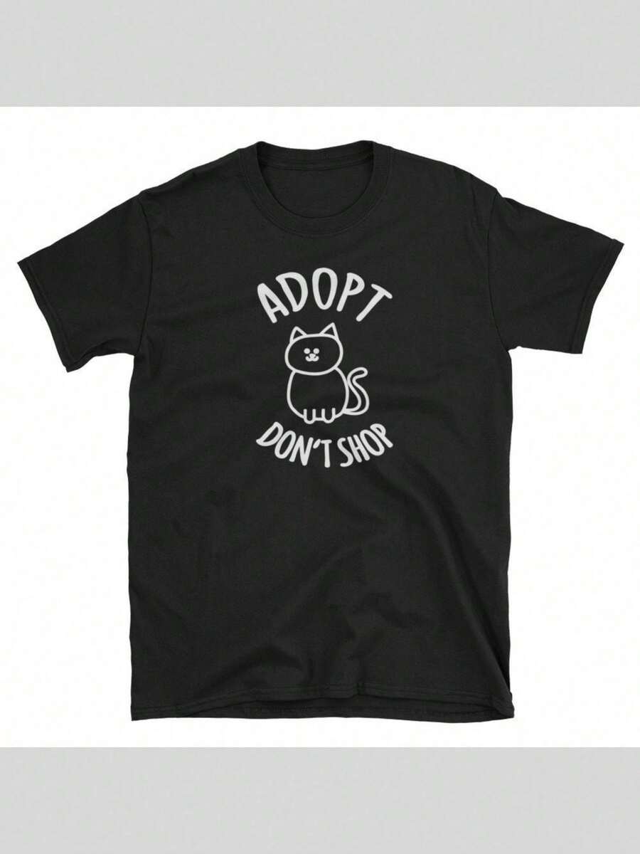 Camiseta "Adopta, no compres" para amantes de los gatos, regalo divertido - Negro - Ver 1